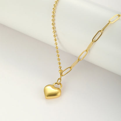 Wholesale Simple Style Shiny Heart Shape Stainless Steel Polishing Plating 18k Gold Plated Pendant Necklace