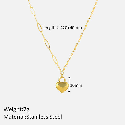 Wholesale Simple Style Shiny Heart Shape Stainless Steel Polishing Plating 18k Gold Plated Pendant Necklace