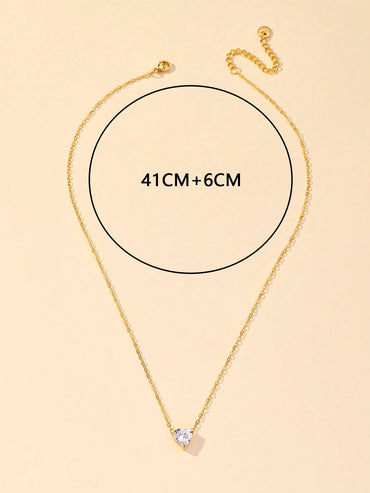 Wholesale Simple Style Heart Shape Stainless Steel Plating Inlay 18k Gold Plated Zircon Pendant Necklace