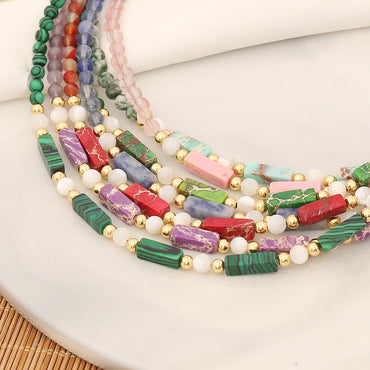 Commute Geometric Stainless Steel Natural Stone Shell Beaded Handmade Women's Necklace