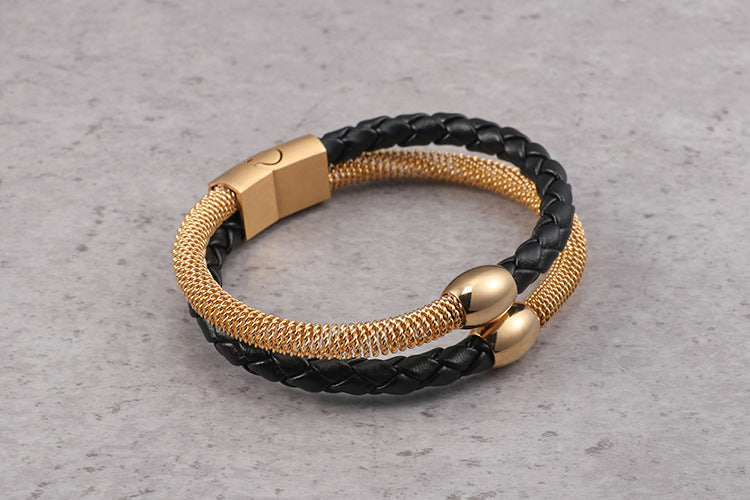 Hip-hop Retro Geometric Pu Leather Titanium Steel Plating Gold Plated Men's Bracelets