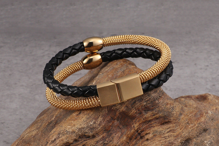 Hip-hop Retro Geometric Pu Leather Titanium Steel Plating Gold Plated Men's Bracelets