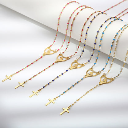 Wholesale Sweet Cross Heart Shape Titanium Steel Pendant Necklace