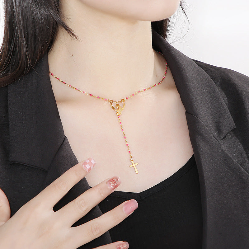 Wholesale Sweet Cross Heart Shape Titanium Steel Pendant Necklace