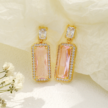 1 Pair Ig Style Simple Style Rectangle Plating Inlay Copper Zircon 18k Gold Plated Drop Earrings