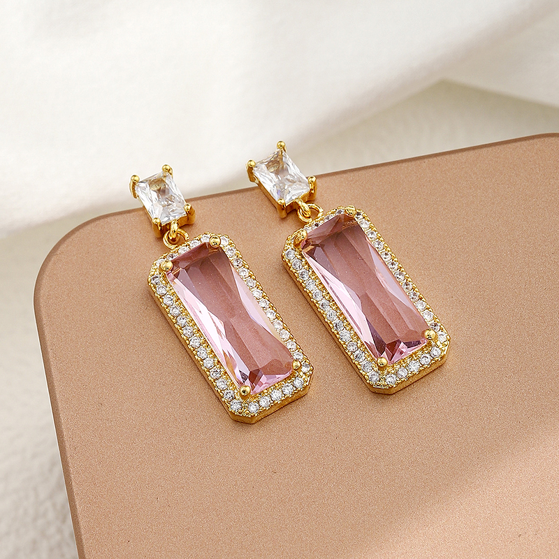 1 Pair Ig Style Simple Style Rectangle Plating Inlay Copper Zircon 18k Gold Plated Drop Earrings