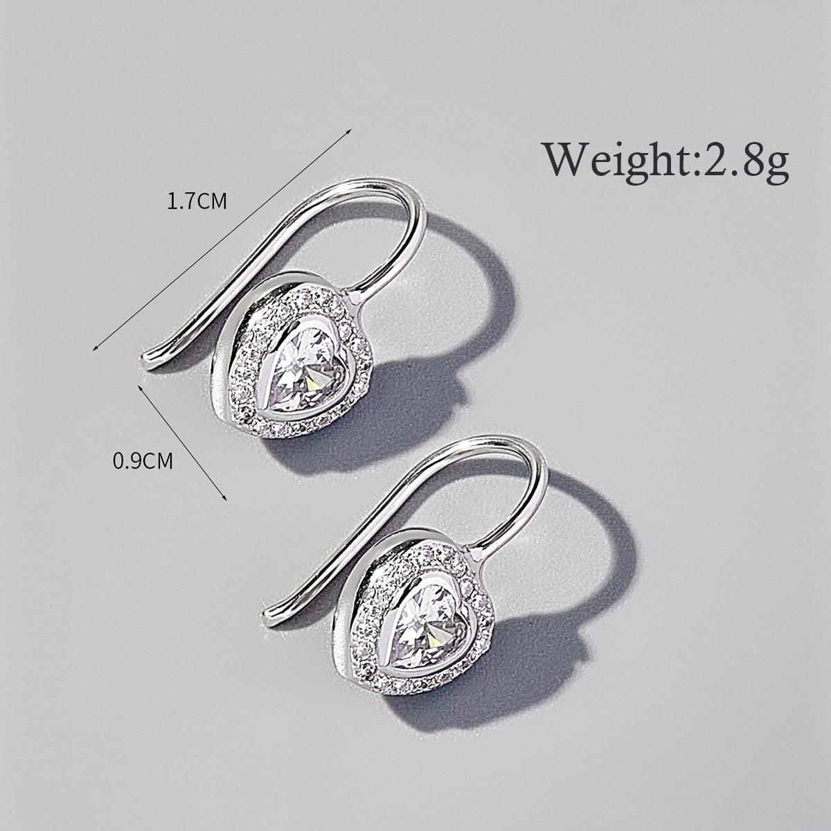1 Pair Cute Sweet Triangle Heart Shape Plating Inlay Sterling Silver Zircon White Gold Plated Rhodium Plated Ear Studs
