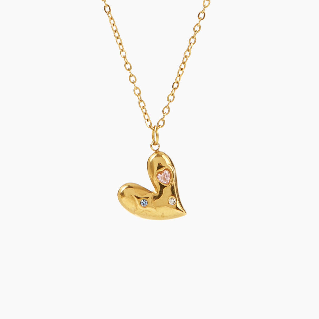 Wholesale Simple Style Heart Shape Stainless Steel Plating 18k Gold Plated Pendant Necklace