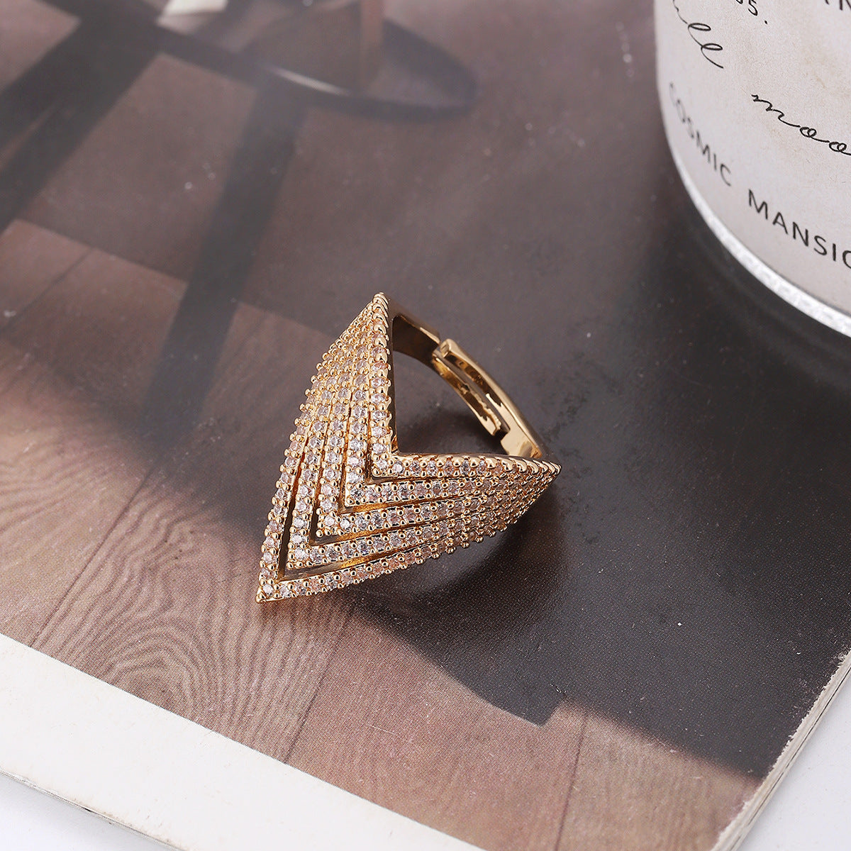 Exaggerated Streetwear Geometric Copper Zircon Open Rings In Bulk