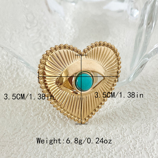 Stainless Steel Gold Plated Vintage Style Simple Style Plating Inlay Irregular Heart Shape Turquoise Pearl Zircon Open Rings
