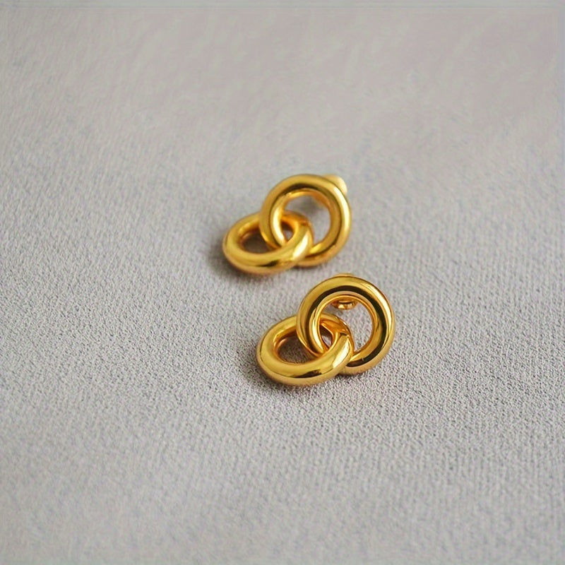 1 Pair Casual Classic Style Round Plating Stainless Steel Gold Plated Ear Studs