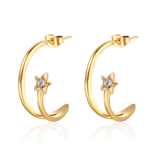 1 Pair Ig Style Elegant Sweet Star Polishing Plating Inlay Stainless Steel Zircon 18k Gold Plated Ear Studs