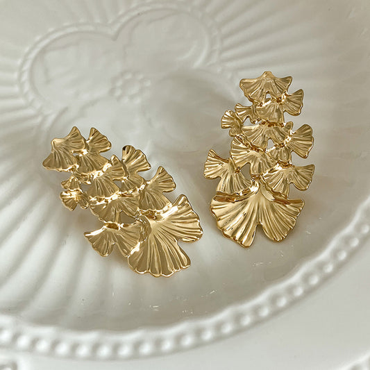 1 Pair Casual Classical Ginkgo Leaf Plating Stainless Steel Gold Plated Ear Studs