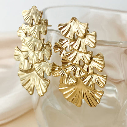 1 Pair Casual Classical Ginkgo Leaf Plating Stainless Steel Gold Plated Ear Studs