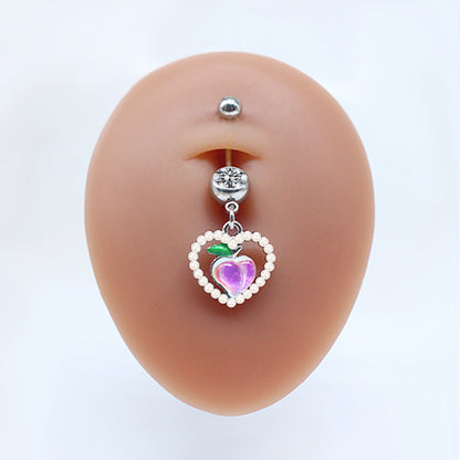 Casual Streetwear Moon Heart Shape Bow Knot Stainless Steel Glass Copper Plating Inlay Zircon White Gold Plated Belly Ring
