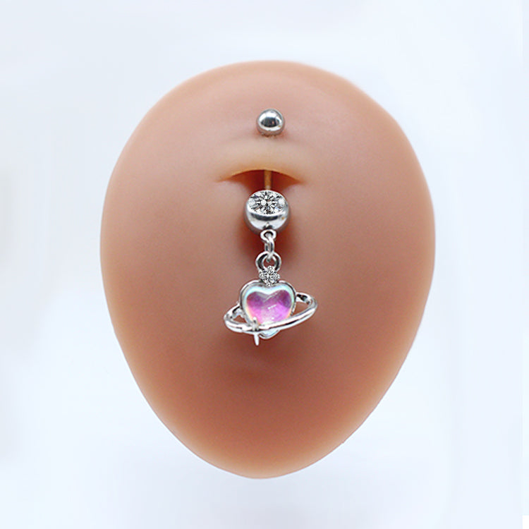 Elegant Streetwear Heart Shape Butterfly Bow Knot Stainless Steel Copper Inlay Zircon White Gold Plated Belly Ring