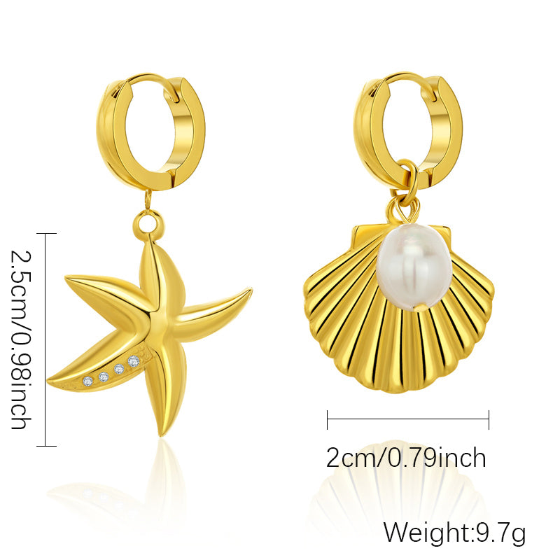 1 Pair Casual Starfish Shell Plating Inlay Stainless Steel Zircon Gold Plated Earrings