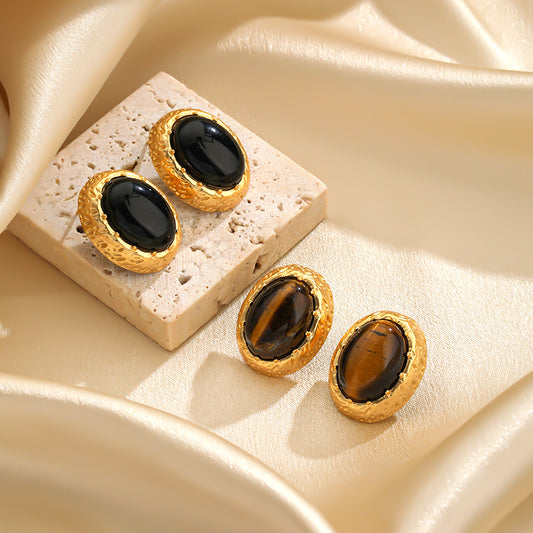 1 Pair Casual Elegant Luxurious Geometric Plating Inlay Copper Obsidian 18k Gold Plated Ear Studs