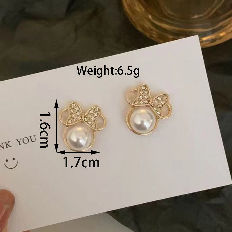 1 Pair Lady Korean Style Bow Knot Plating Inlay Alloy Artificial Rhinestones Artificial Pearls Gold Plated Ear Studs