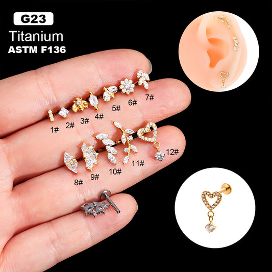1 Piece Ig Style Vintage Style Leaves Heart Shape Bee Plating Inlay Titanium Alloy Zircon 18k Gold Plated Ear Studs