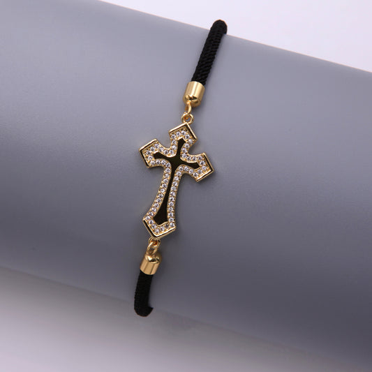 Simple Style Cross Rope Copper Drawstring Plating Inlay Zircon 18k Gold Plated Unisex Drawstring Bracelets