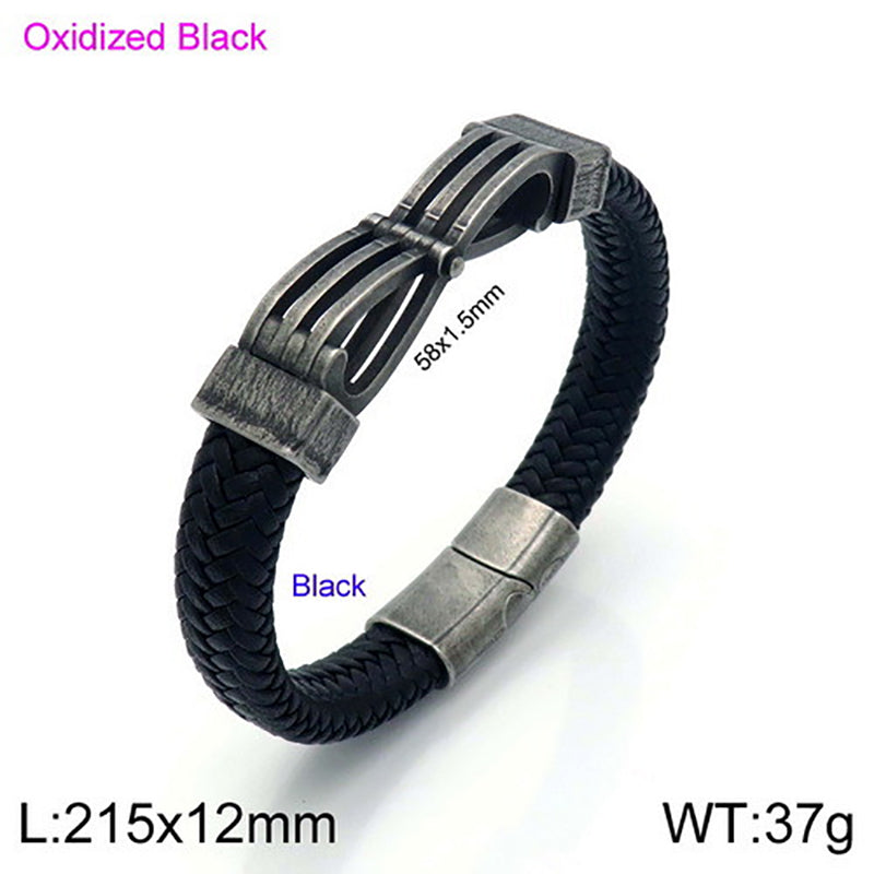 Simple Style Commute Color Block Pu Leather Titanium Steel Plating Gold Plated Men's Bangle