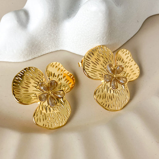 1 Pair Casual Classical Flower Plating Stainless Steel Gold Plated Ear Studs