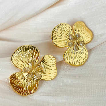 1 Pair Casual Classical Flower Plating Stainless Steel Gold Plated Ear Studs
