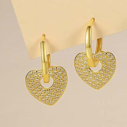 1 Pair Sweet Simple Style Heart Shape Inlay Sterling Silver Rhinestones Gold Plated Drop Earrings