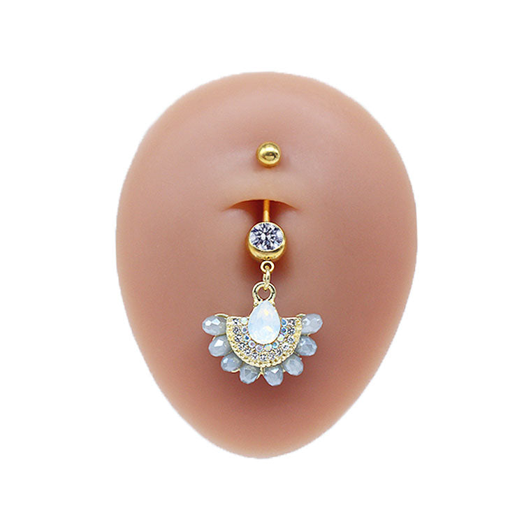 Simple Style Commute Clouds Heart Shape Shell Stainless Steel Alloy Copper Plating Inlay Rhinestones Zircon White Gold Plated Gold Plated Belly Ring