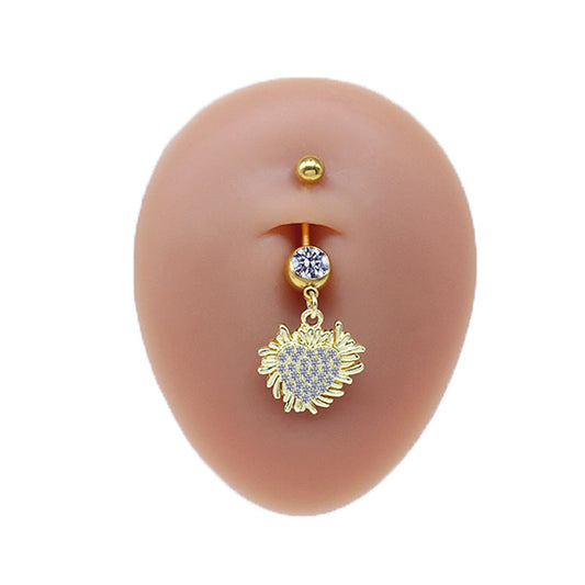 Casual Cute Commute Sunflower Starry Sky Snowflake Stainless Steel Copper Plating Inlay Rhinestones Zircon White Gold Plated Gold Plated Belly Ring