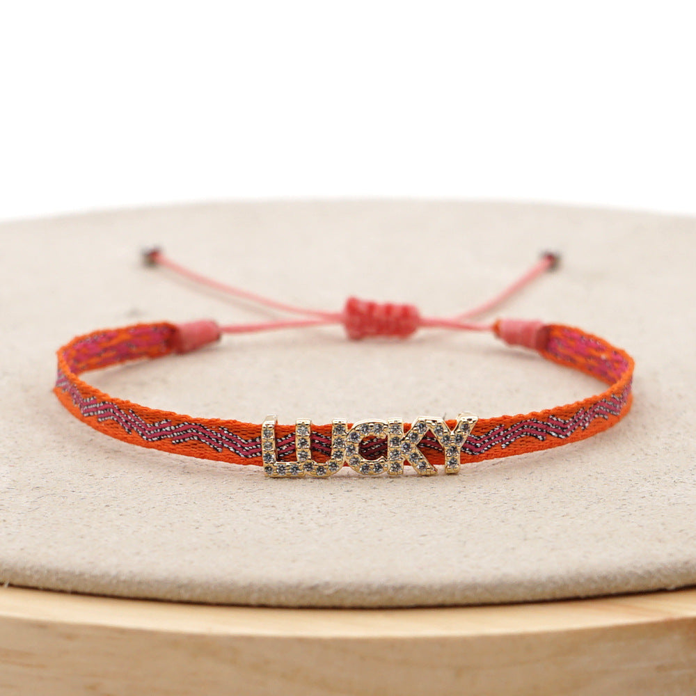 Simple Style Letter Devil's Eye Rope Knitting Inlay Rhinestones Women's Drawstring Bracelets