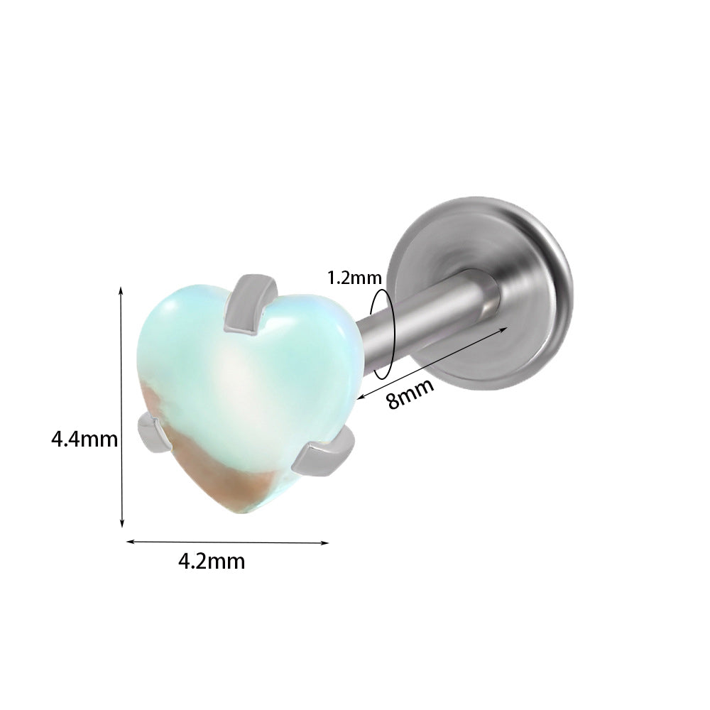 Retro Lady Gradient Color Heart Shape Stainless Steel Stone Lip Stud