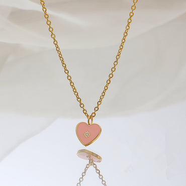 Ig Style Sweet Simple Style Heart Shape Stainless Steel Epoxy Plating Inlay Zircon 18k Gold Plated Pendant Necklace