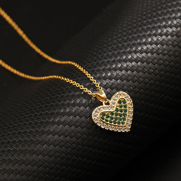 Copper Simple Style Heart Shape Inlay Zircon Pendant Necklace