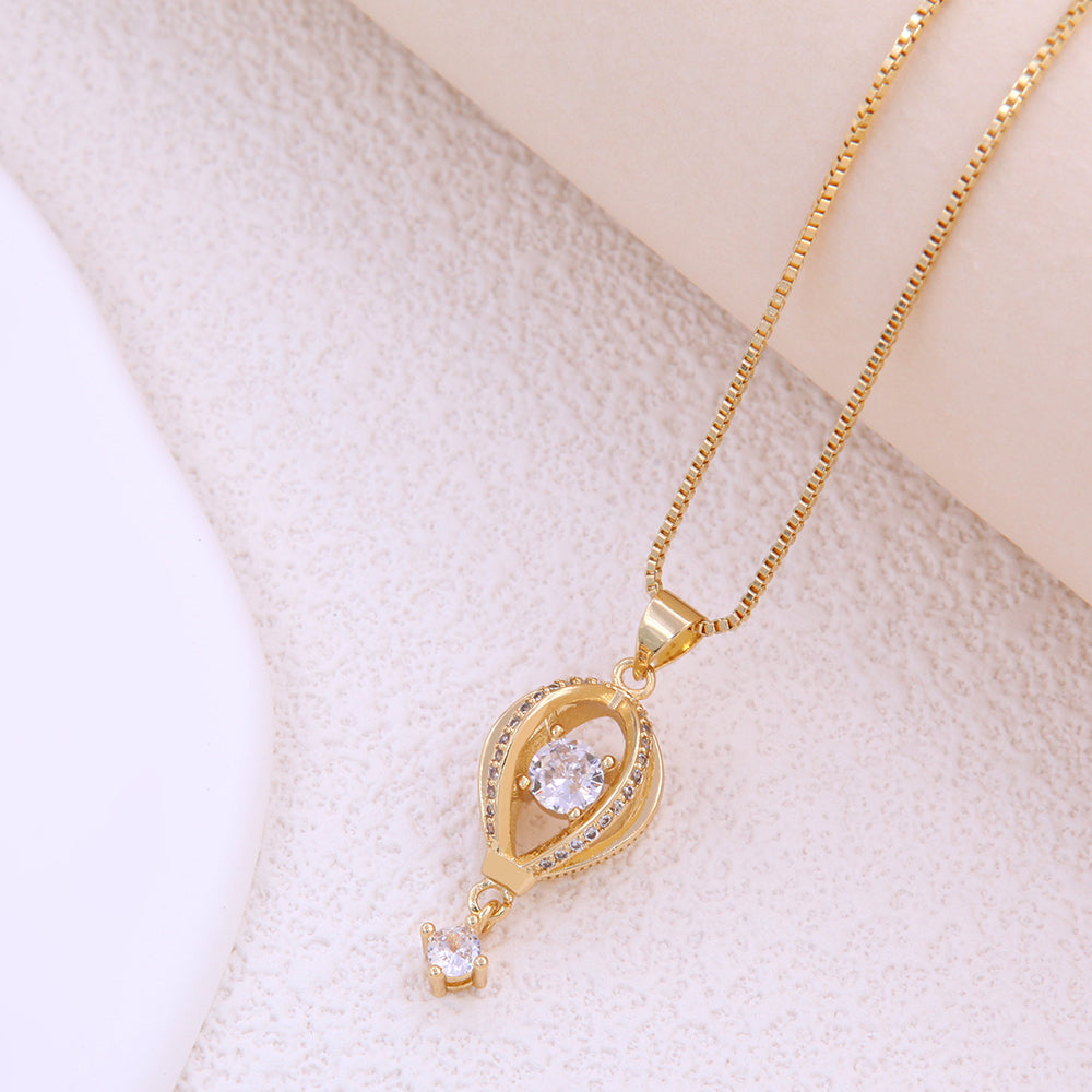 Simple Style Commute Hexagram Water Droplets Hot Air Balloon Copper 18k Gold Plated Zircon Pendant Necklace In Bulk