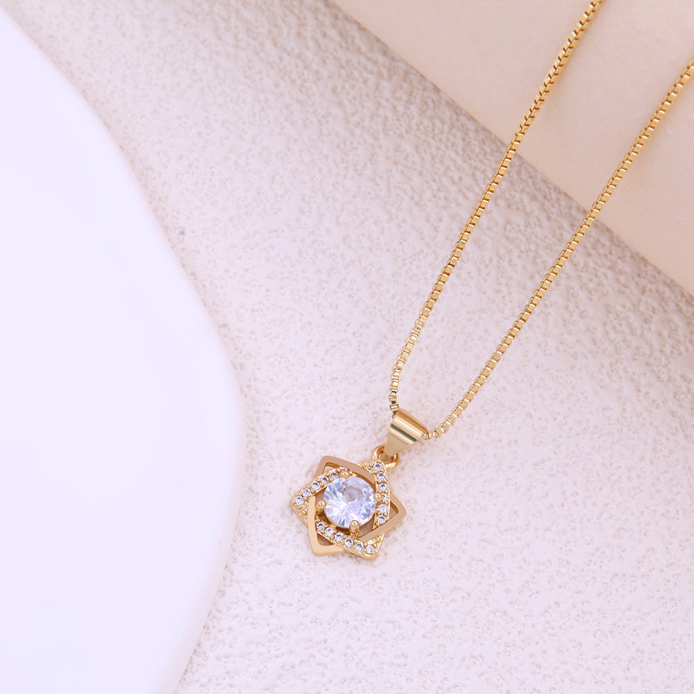 Simple Style Commute Hexagram Water Droplets Hot Air Balloon Copper 18k Gold Plated Zircon Pendant Necklace In Bulk