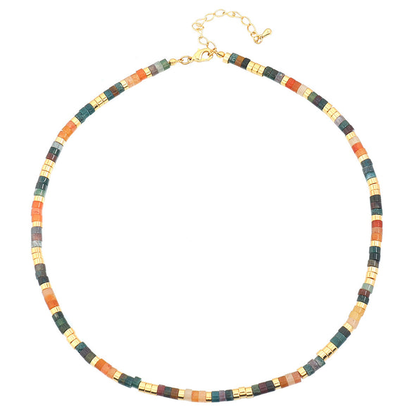 Bohemian Color Block Natural Stone Copper Beaded Handmade Necklace