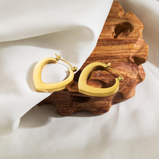 1 Pair Basic Simple Style Heart Shape Plating Stainless Steel 18k Gold Plated Hoop Earrings