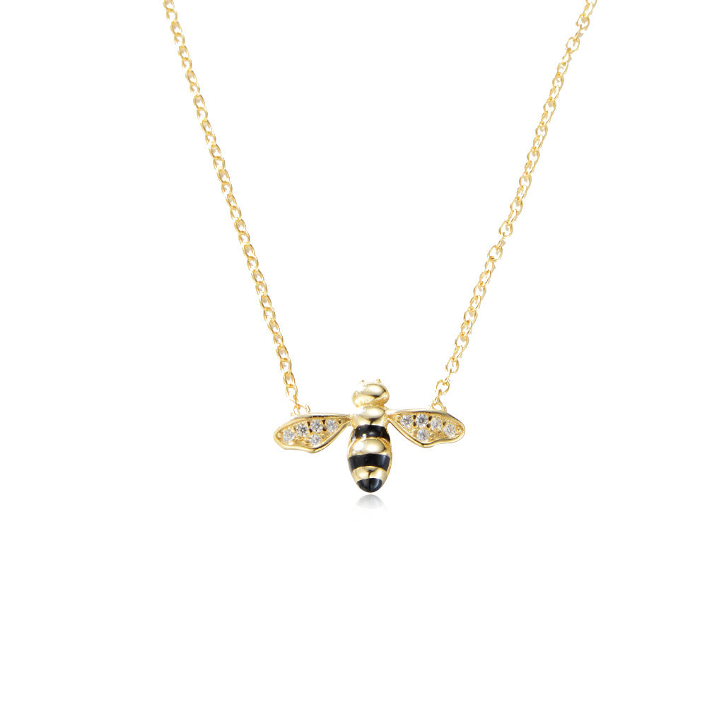 Ig Style Bee Sterling Silver Epoxy Plating Inlay Zircon 14k Gold Plated Rose Gold Plated Pendant Necklace
