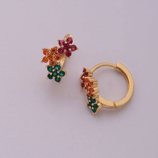 1 Pair Elegant Sweet Shamrock Four Leaf Clover Flower Plating Inlay Imitation Diamond Copper Zircon 18k Gold Plated Hoop Earrings