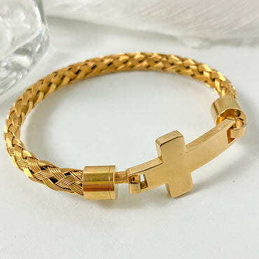 Vintage Style Classic Style Roman Style Cross Stainless Steel Plating Gold Plated Bangle