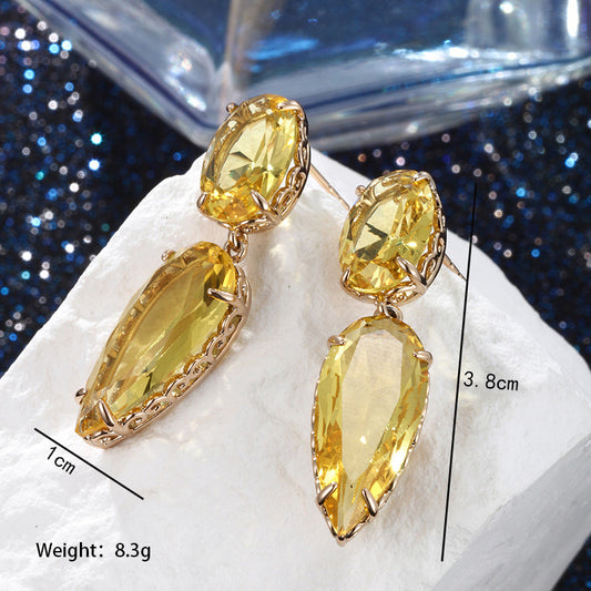 1 Pair Xuping Simple Style Water Droplets Plating Inlay Alloy Artificial Gemstones 18k Gold Plated Drop Earrings