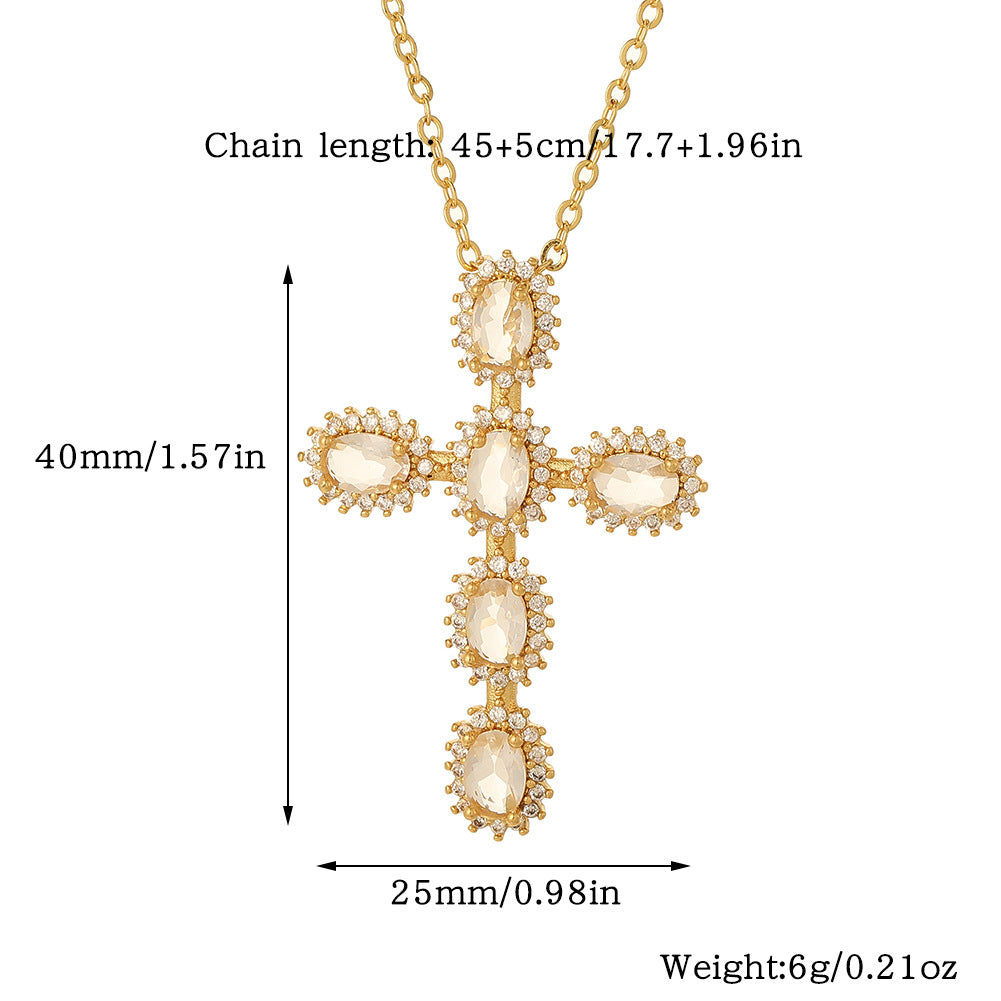 Simple Style Commute Cross Copper Zircon Pendant Necklace In Bulk
