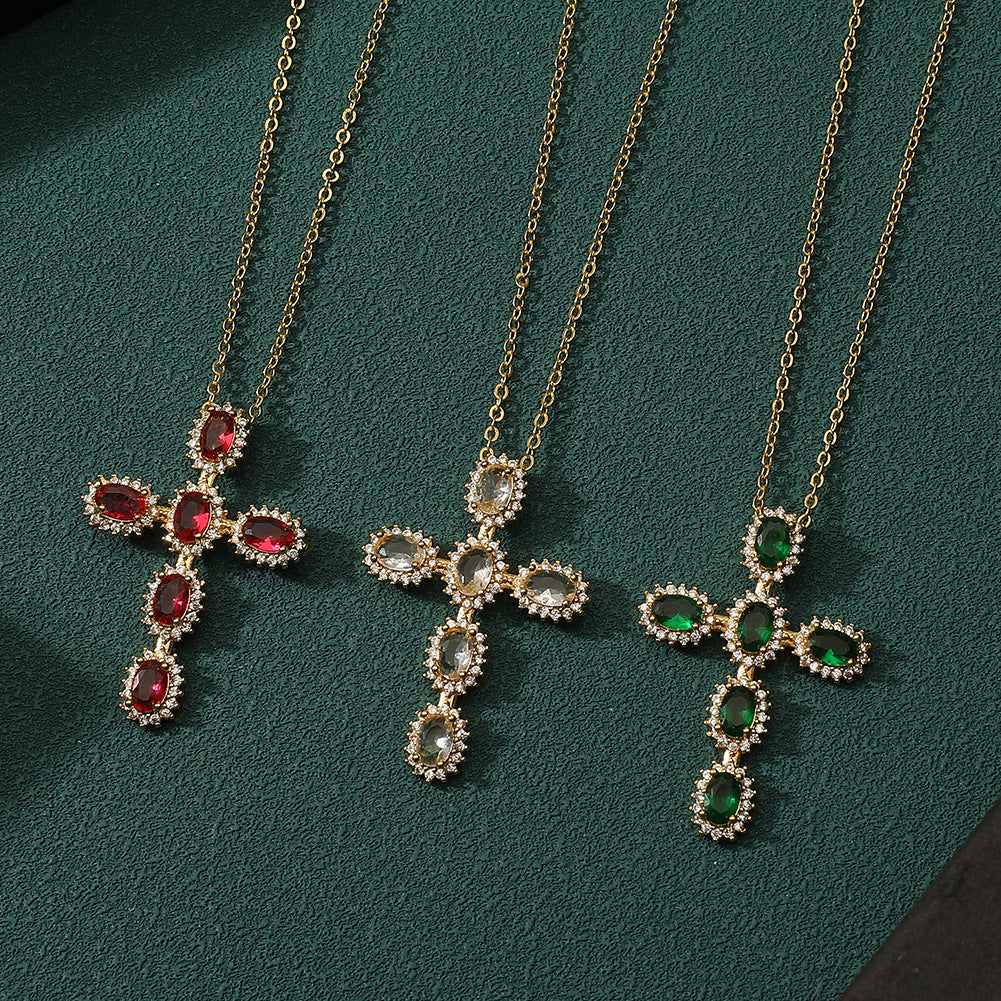 Simple Style Commute Cross Copper Zircon Pendant Necklace In Bulk
