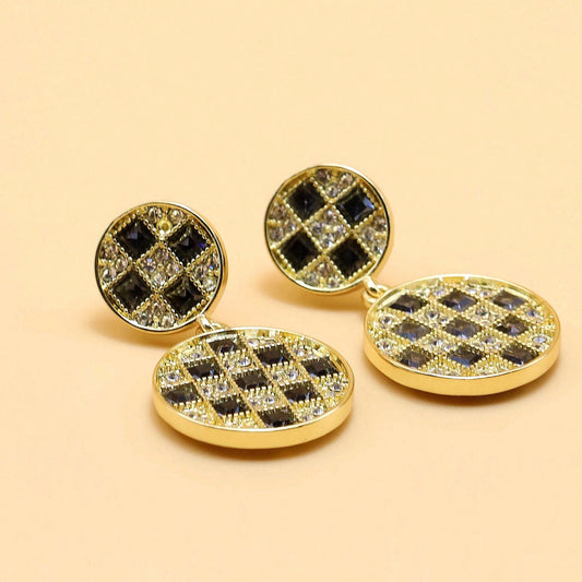 1 Pair Casual French Style Geometric Inlay Alloy Rhinestones Gold Plated Drop Earrings