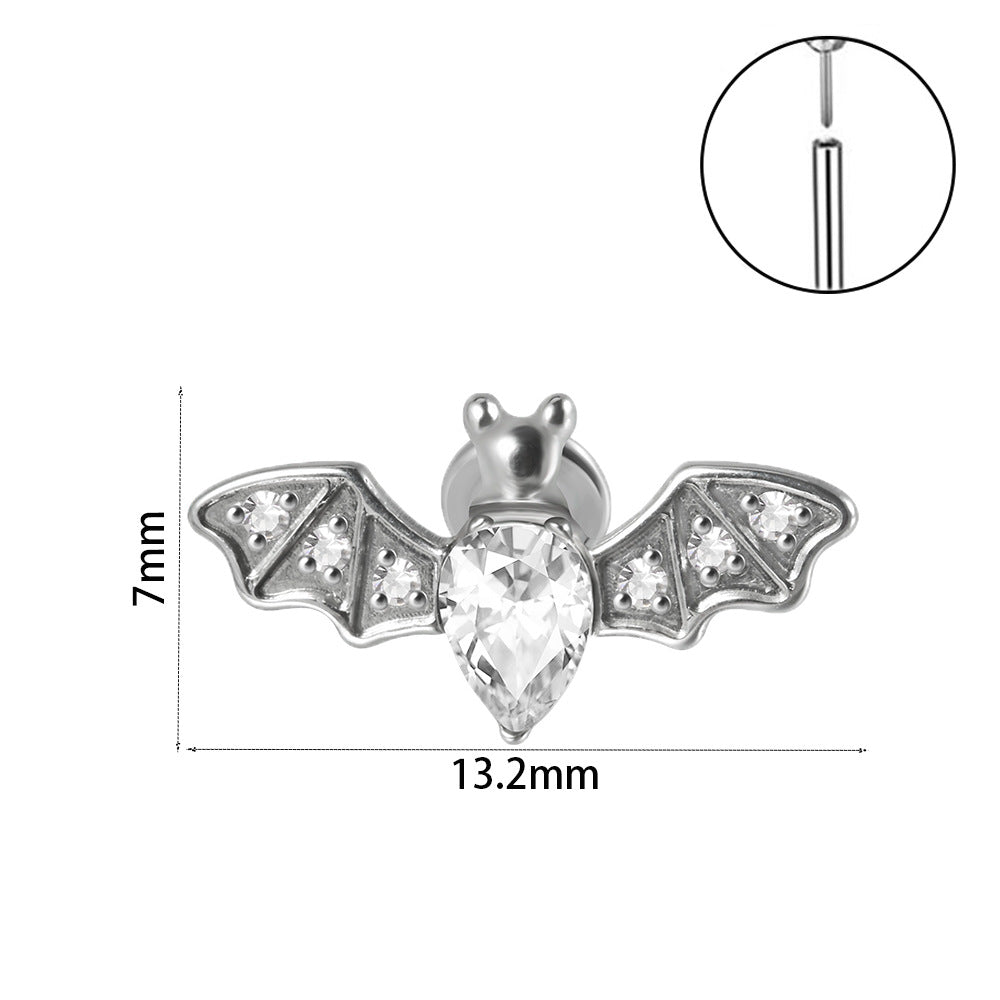Casual Simple Style Animal Insect Stainless Steel Plating Inlay Artificial Gemstones Zircon Lip Stud Ear Studs