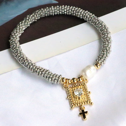Vintage Style Luxurious Cross Star Heart Shape Copper 18k Gold Plated Zircon Bracelets In Bulk