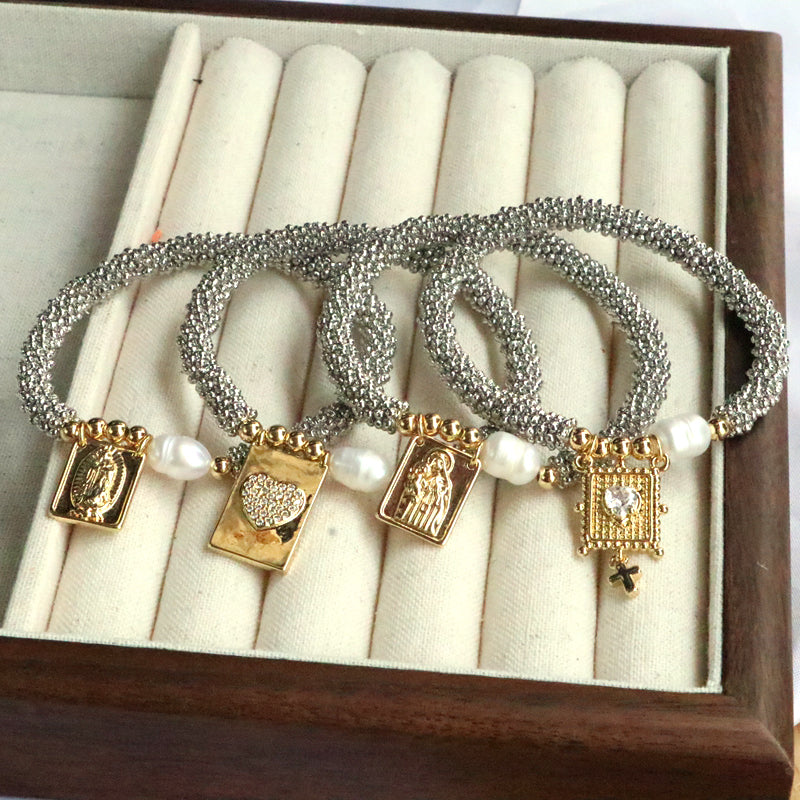 Vintage Style Luxurious Cross Star Heart Shape Copper 18k Gold Plated Zircon Bracelets In Bulk