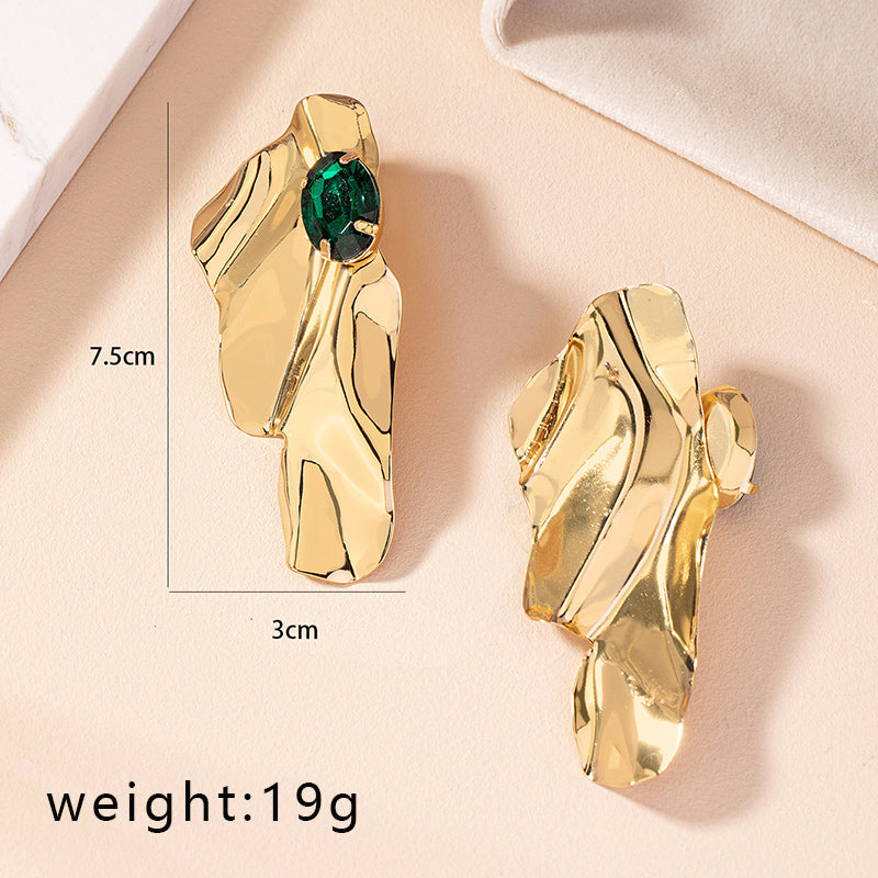 1 Pair Nordic Style Retro Exaggerated Irregular Geometric Plating Alloy Gem Gold Plated Ear Studs